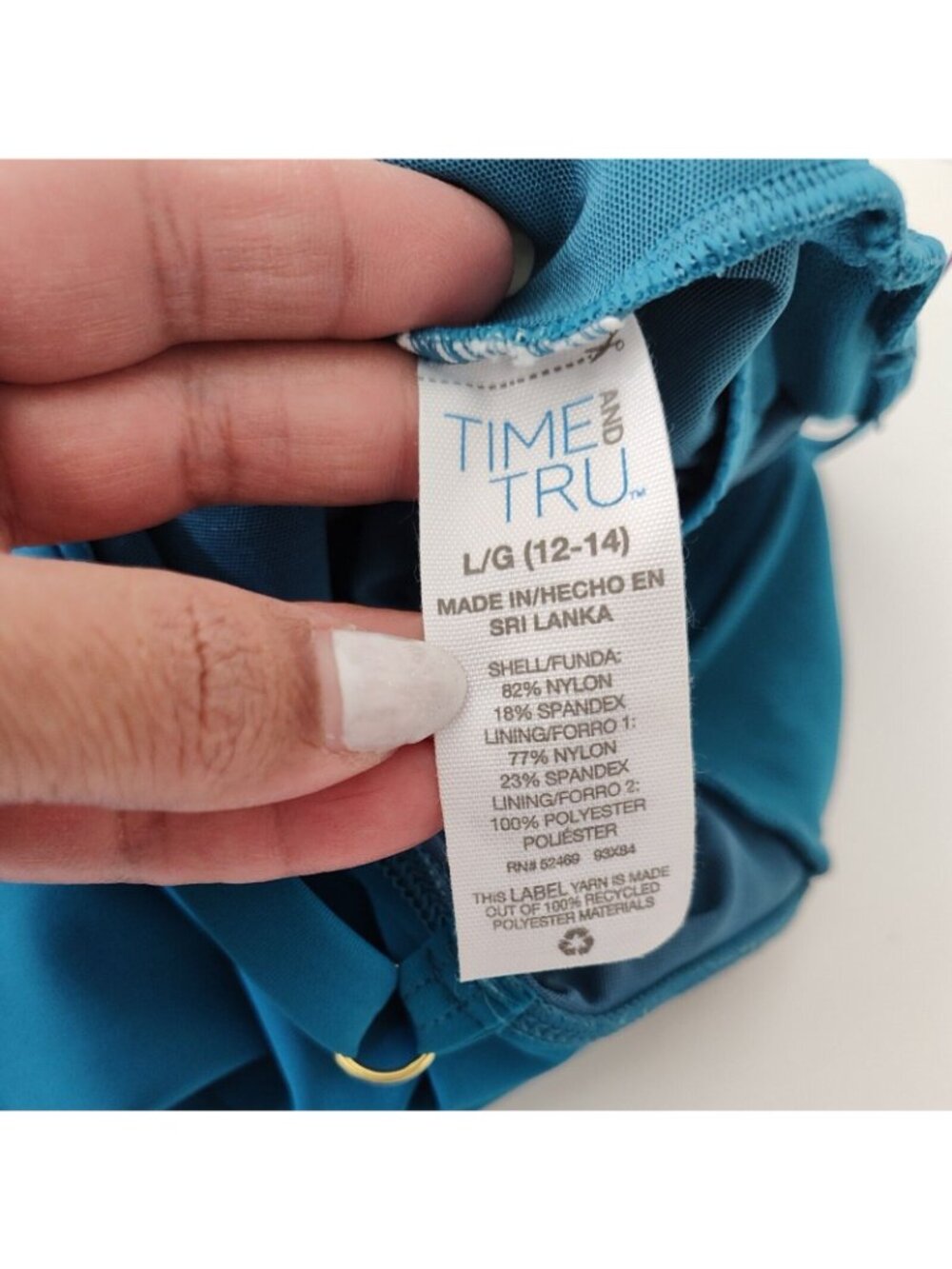 Time And Tru One Piece Swimsuit Women Size L 12-14 Blue Padded Adjustable Strap - Picture 7 of 8